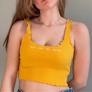 Forever 21 “just call me honey” cropped ribbed yellow camisole